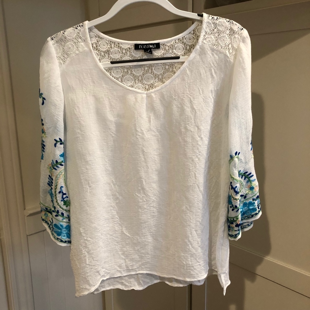 🍋 Roz & Ali Mixed Media Blouse Sz M